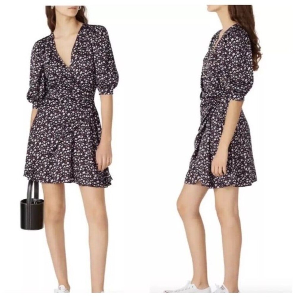 Chinti & Parker US 6 Purple Micro Lavender Floral Dress V neck Short sleeve